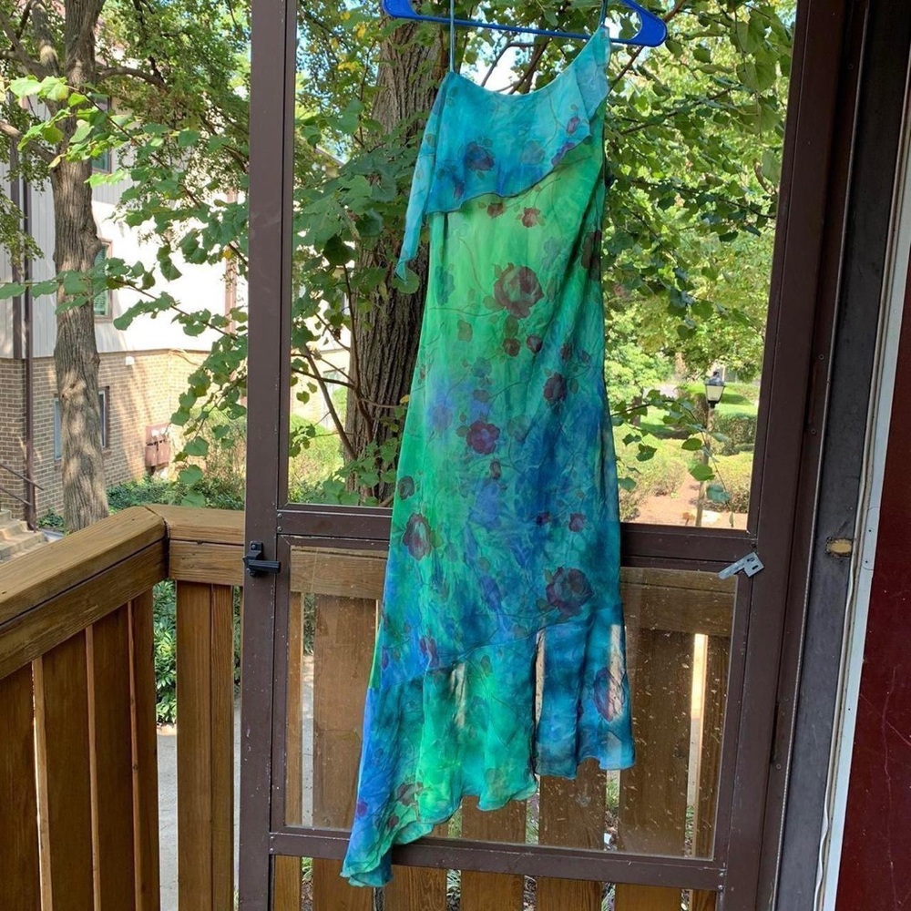 Green & Teal Floral Slip Dress